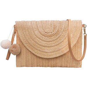 Straw Shoulder Bag Woven Purse Clutch Crossbody Zip for Women Summer Beach